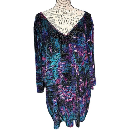 Catherines Tunic Top 2X (22-24w) Blue Abstract V-Neck Fairy Whimsigoth Burnt Out - Picture 1 of 8